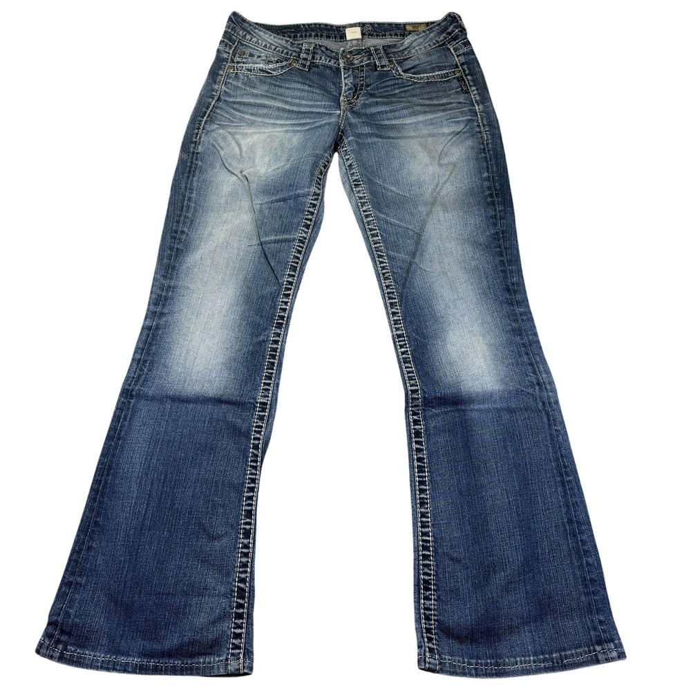 Silver Jeans Co Lola Flare Jeans Womens 29 29x32 Blue Embroidered Denim
